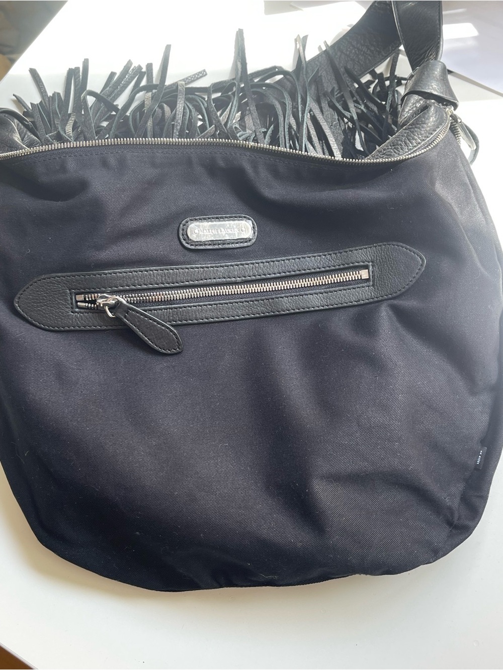 RRL Double RL Ralph Lauren Black Leather Western Fringe Hobo Shoulder Bag - Picture 8 of 14